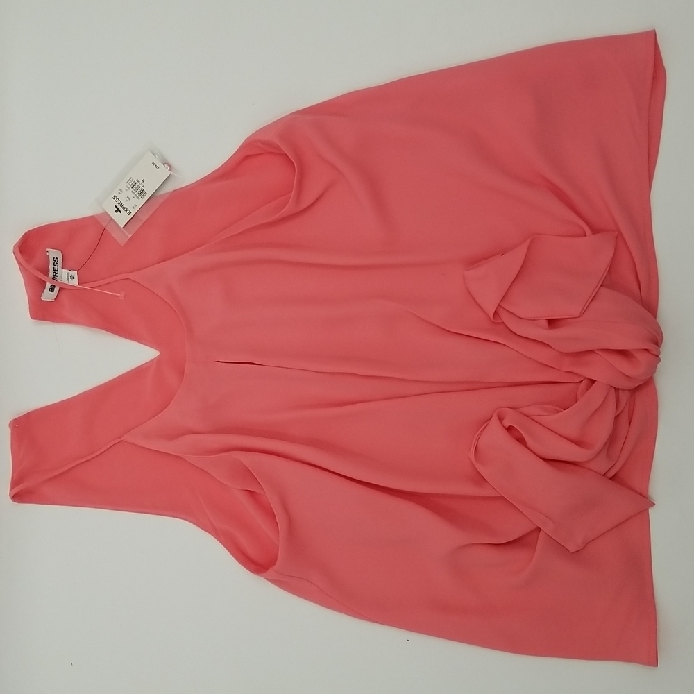 Express Flowy Sleeveless Vneck Peachy Summer‎ Top w Tie Waist